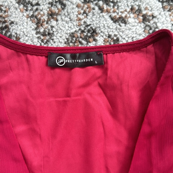 Pretty Garden Tie Front Ruffle Dress Maroon Large - Picture 4 of 8